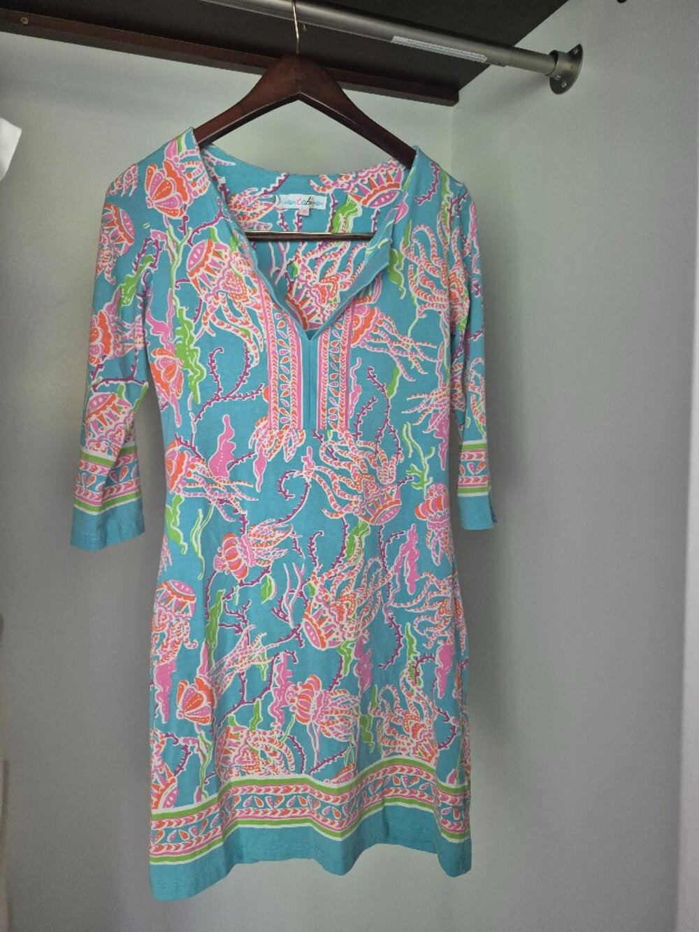 Tabi Jellyfish Print V-Neck Tunic Dress XS